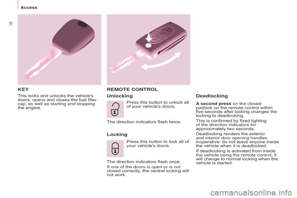 Citroen BERLINGO 2017 2.G Owners Manual 18
Berlingo2VP_en_Chap03_Pret-a-partir_ed02-2016
This locks and unlocks the vehicles doors,  opens   and   closes   the   fuel   filler  
cap, as well as starting and stopping 
the

  e