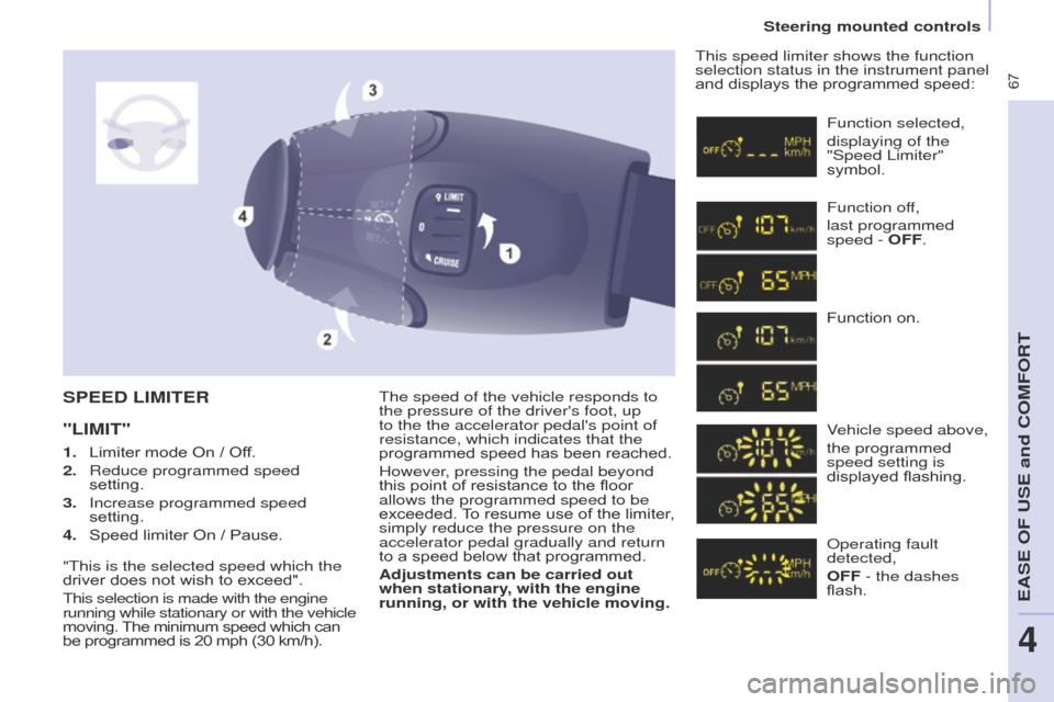 Citroen BERLINGO 2017 2.G Owners Manual  67
Berlingo2VP_en_Chap04_Ergonomie_ed02-2016
The speed of the vehicle responds to 
the pressure of the drivers foot, up 
to the the accelerator pedals point of 
resistance, which indicates that th