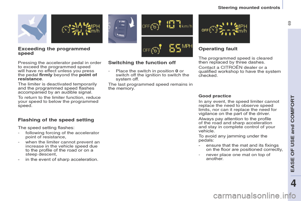 Citroen BERLINGO 2017 2.G Manual PDF  69
Berlingo2VP_en_Chap04_Ergonomie_ed02-2016
Exceeding the programmed 
speedSwitching the function offOperating fault
The programmed speed is cleared 
then
  replaced   by   three   dashes.
Conta