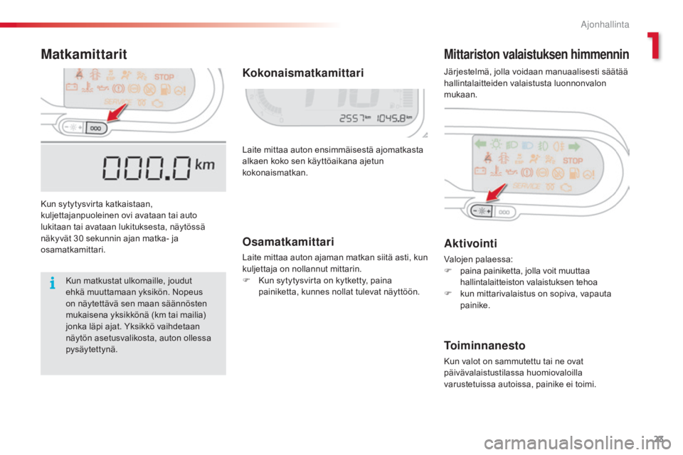 CITROEN C3 PICASSO 2015 Omistajan Käsikirjat (in Finnish) 23
C3Picasso_fi_Chap01_controle-de-marche_ed01-2014
MatkamittaritMittariston valaistuksen himmennin
Kun sytytysvirta katkaistaan,
kuljettajanpuoleinen ovi avataan tai auto
lukitaan tai avataan lukit CITROEN C3 PICASSO 2015 Omistajan Käsikirjat (in Finnish) 23
C3Picasso_fi_Chap01_controle-de-marche_ed01-2014
MatkamittaritMittariston valaistuksen himmennin
Kun sytytysvirta katkaistaan,
kuljettajanpuoleinen ovi avataan tai auto
lukitaan tai avataan lukit