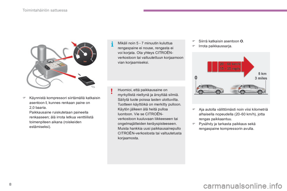 CITROEN C4 2017 Omistajan Käsikirjat (in Finnish) Toimintahäiriön sattuessa
8
C4-2-additif_fi_Chap08_en-cas-de-panne_ed02-2015
Huomioi, että paikkausaine on myrkyllistä nieltynä ja ärsyttää silmiä. Säilytä tuote poissa lasten ulottuvil CITROEN C4 2017 Omistajan Käsikirjat (in Finnish) Toimintahäiriön sattuessa
8
C4-2-additif_fi_Chap08_en-cas-de-panne_ed02-2015
Huomioi, että paikkausaine on myrkyllistä nieltynä ja ärsyttää silmiä. Säilytä tuote poissa lasten ulottuvil