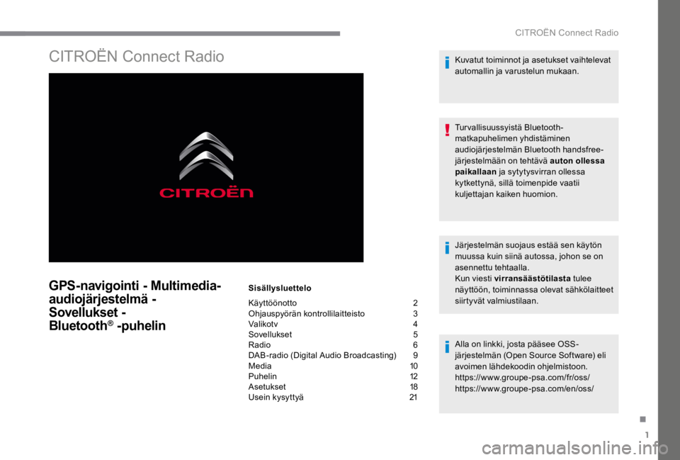 CITROEN C4 2017 Omistajan Käsikirjat (in Finnish) 1
.
CITROËN Connect Radio
CITROËN Connect Radio
GPS-navigointi - Multimedia-
audiojärjestelmä -
Sovellukset -
Bluetooth ®Bluetooth ®Bluetooth -puhelin® -puhelin®
Sisällysluett CITROEN C4 2017 Omistajan Käsikirjat (in Finnish) 1
.
CITROËN Connect Radio
CITROËN Connect Radio
GPS-navigointi - Multimedia-
audiojärjestelmä -
Sovellukset -
Bluetooth ®Bluetooth ®Bluetooth -puhelin® -puhelin®
Sisällysluett