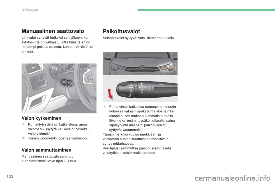 CITROEN C4 2015 Omistajan Käsikirjat (in Finnish) 122
C4-2_fi_Chap06_visibilite_ed01-2015
C4-2_fi_Chap06_visibilite_ed01-2015
Paikoitusvalot
Seisontavalot syttyvät vain liikenteen puolella.
F
P
aina virran katkaisua seuraavan minuutin
kuluessa va CITROEN C4 2015 Omistajan Käsikirjat (in Finnish) 122
C4-2_fi_Chap06_visibilite_ed01-2015
C4-2_fi_Chap06_visibilite_ed01-2015
Paikoitusvalot
Seisontavalot syttyvät vain liikenteen puolella.
F
P
aina virran katkaisua seuraavan minuutin
kuluessa va