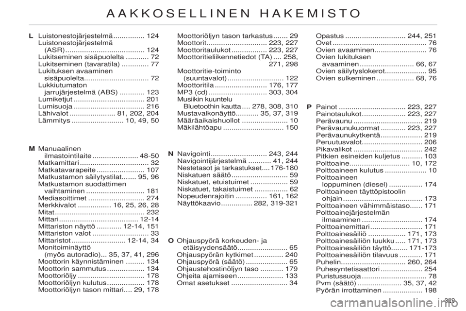 CITROEN C4 2014 Omistajan Käsikirjat (in Finnish) 329
C4-2_fi_Chap14_index-alpha_ed01-2014
Luistonestojärjestelmä ...............124
Luistonestojärjestelmä
(
a S r )
...................................... 124
Lukitseminen sisäpuolelta
. CITROEN C4 2014 Omistajan Käsikirjat (in Finnish) 329
C4-2_fi_Chap14_index-alpha_ed01-2014
Luistonestojärjestelmä ...............124
Luistonestojärjestelmä
(
a S r )
...................................... 124
Lukitseminen sisäpuolelta
.