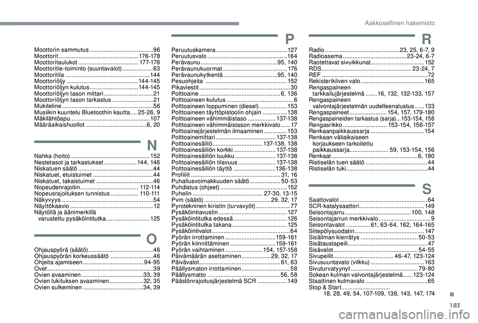 CITROEN C4 CACTUS 2019 Omistajan Käsikirjat (in Finnish) 183
Moottorin sammutus .......................................96
M oottorit ................................................. 176 -178
Moottoritaulukot
...............................
......17 7-17 CITROEN C4 CACTUS 2019 Omistajan Käsikirjat (in Finnish) 183
Moottorin sammutus .......................................96
M oottorit ................................................. 176 -178
Moottoritaulukot
...............................
......17 7-17