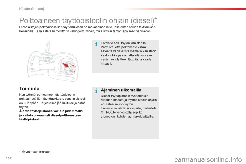 CITROEN C4 CACTUS 2016 Omistajan Käsikirjat (in Finnish) 152
C4-cactus_fi_Chap07_info-pratiques_ed01-2015
Polttoaineen täyttöpistoolin ohjain (diesel)*
To i m i n t a
Kun työnnät polttoaineen täyttöpistoolin
polttoainesäiliön täyttöaukkoon, bensi CITROEN C4 CACTUS 2016 Omistajan Käsikirjat (in Finnish) 152
C4-cactus_fi_Chap07_info-pratiques_ed01-2015
Polttoaineen täyttöpistoolin ohjain (diesel)*
To i m i n t a
Kun työnnät polttoaineen täyttöpistoolin
polttoainesäiliön täyttöaukkoon, bensi