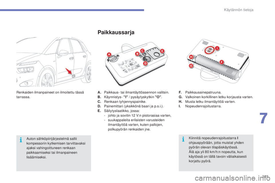 CITROEN C4 PICASSO 2015 Omistajan Käsikirjat (in Finnish) 255
C4-Picasso-II_fi_Chap07_info-pratiques_ed01-2014
A. Paikkaus- tai ilmantäyttöasennon valitsin.
B. K äynnistys- "I" / pysäytyskytkin "O" .
C.
ren
kaan tyhjennyspainike.
D.
CITROEN C4 PICASSO 2015 Omistajan Käsikirjat (in Finnish) 255
C4-Picasso-II_fi_Chap07_info-pratiques_ed01-2014
A. Paikkaus- tai ilmantäyttöasennon valitsin.
B. K äynnistys- "I" / pysäytyskytkin "O" .
C.
ren
kaan tyhjennyspainike.
D.
