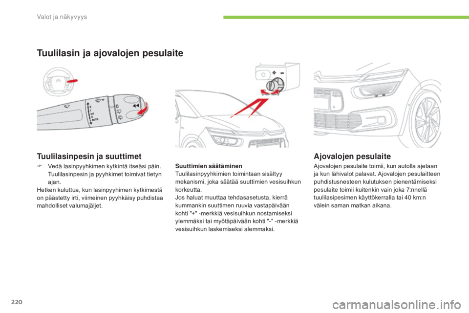 CITROEN C4 PICASSO 2016 Omistajan Käsikirjat (in Finnish) 220
C4-Picasso-II_fi_Chap05_eclairage-visibilite_ed01-2016
Tuulilasinpesin ja suuttimet
Tuulilasin ja ajovalojen pesulaite
Suuttimien säätäminen
Tuulilasinpyyhkimien toimintaan sisältyy
mekanismi CITROEN C4 PICASSO 2016 Omistajan Käsikirjat (in Finnish) 220
C4-Picasso-II_fi_Chap05_eclairage-visibilite_ed01-2016
Tuulilasinpesin ja suuttimet
Tuulilasin ja ajovalojen pesulaite
Suuttimien säätäminen
Tuulilasinpyyhkimien toimintaan sisältyy
mekanismi