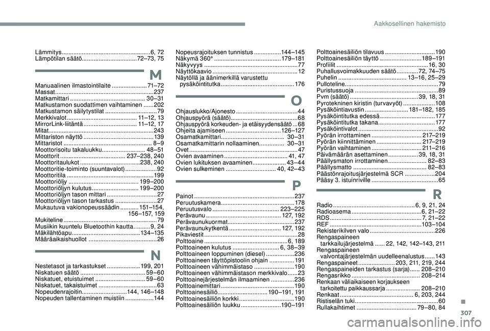 CITROEN C4 PICASSO 2021 Omistajan Käsikirjat (in Finnish) 307
Nestetasot ja tarkastukset ....................19 9, 201
Niskatuen säätö ....................................... 59 – 60
Niskatuet, etuistuimet
.............................. 59
– 60
Nis CITROEN C4 PICASSO 2021 Omistajan Käsikirjat (in Finnish) 307
Nestetasot ja tarkastukset ....................19 9, 201
Niskatuen säätö ....................................... 59 – 60
Niskatuet, etuistuimet
.............................. 59
– 60
Nis