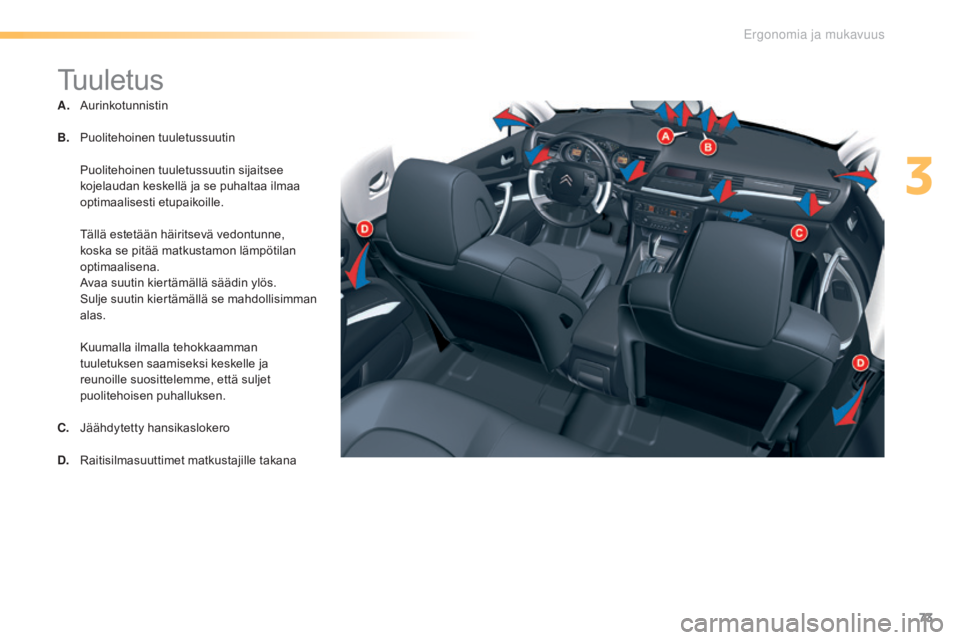 CITROEN C5 2016 Omistajan Käsikirjat (in Finnish) 73
C5_fi_Chap03_ergo-et-confort_ed01-2015
Tuuletus
A. Aurinkotunnistin
B.
Pu
olitehoinen tuuletussuutin
Pu
olitehoinen tuuletussuutin sijaitsee
kojelaudan keskellä ja se puhaltaa ilmaa
optimaal CITROEN C5 2016 Omistajan Käsikirjat (in Finnish) 73
C5_fi_Chap03_ergo-et-confort_ed01-2015
Tuuletus
A. Aurinkotunnistin
B.
Pu
olitehoinen tuuletussuutin
Pu
olitehoinen tuuletussuutin sijaitsee
kojelaudan keskellä ja se puhaltaa ilmaa
optimaal