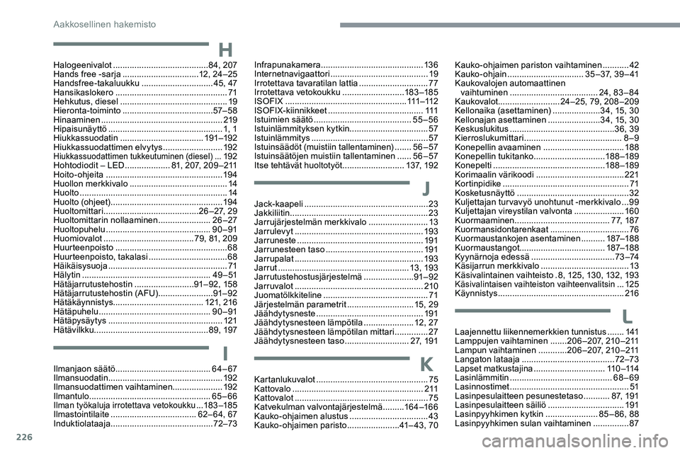 CITROEN C5 AIRCROSS 2020  Omistajan Käsikirjat (in Finnish) 226
Jack-kaapeli .................................................... 23
Jakkiliitin ................ .......................................... 23
Jarrujärjestelmän merkkivalo
 

..................