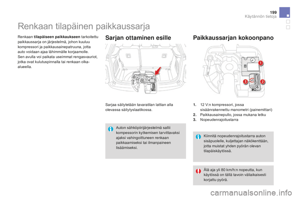 CITROEN DS3 2017 Omistajan Käsikirjat (in Finnish) 199
DS3_fi_Chap08_info-pratiques_ed02-2015
Kiinnitä nopeudenrajoitustarra auton
sisäpuolelle, kuljettajan näkökenttään,
jotta muistat yhden pyörän olevan
tilapäiskäytössä.
paikkaussarja CITROEN DS3 2017 Omistajan Käsikirjat (in Finnish) 199
DS3_fi_Chap08_info-pratiques_ed02-2015
Kiinnitä nopeudenrajoitustarra auton
sisäpuolelle, kuljettajan näkökenttään,
jotta muistat yhden pyörän olevan
tilapäiskäytössä.
paikkaussarja