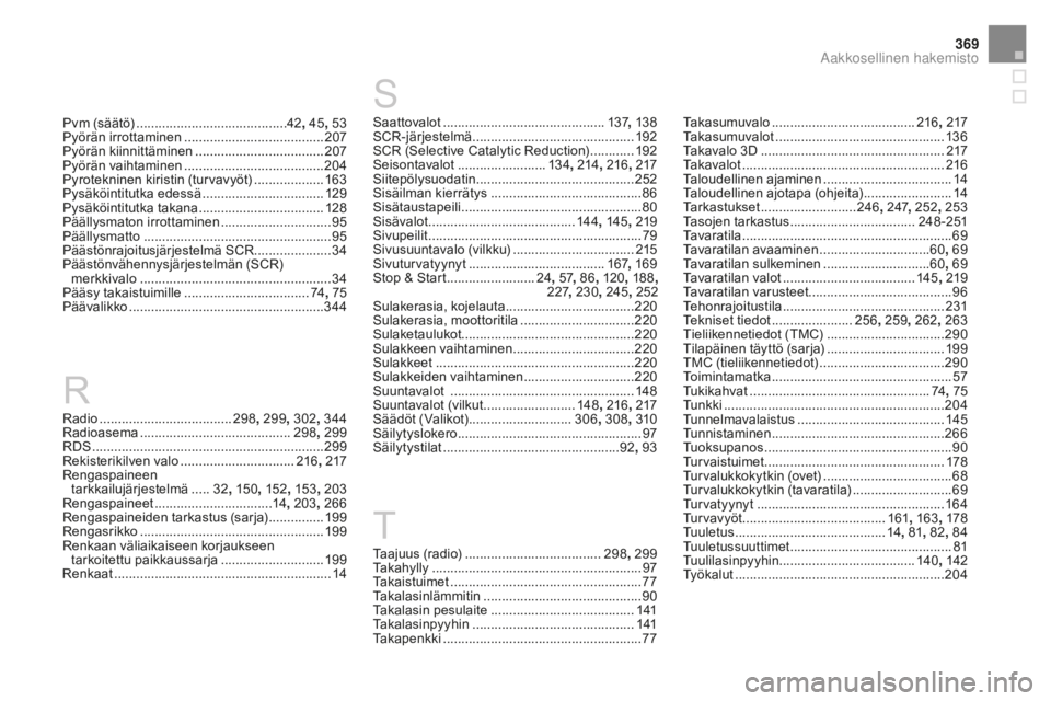CITROEN DS3 2017  Omistajan Käsikirjat (in Finnish) 369
DS3_fi_Chap12_index-recherche_ed02-2015
Radio ....................................298, 299 , 302, 344
Radioasema ............................... ..........298, 299
RDS
 ................

.........