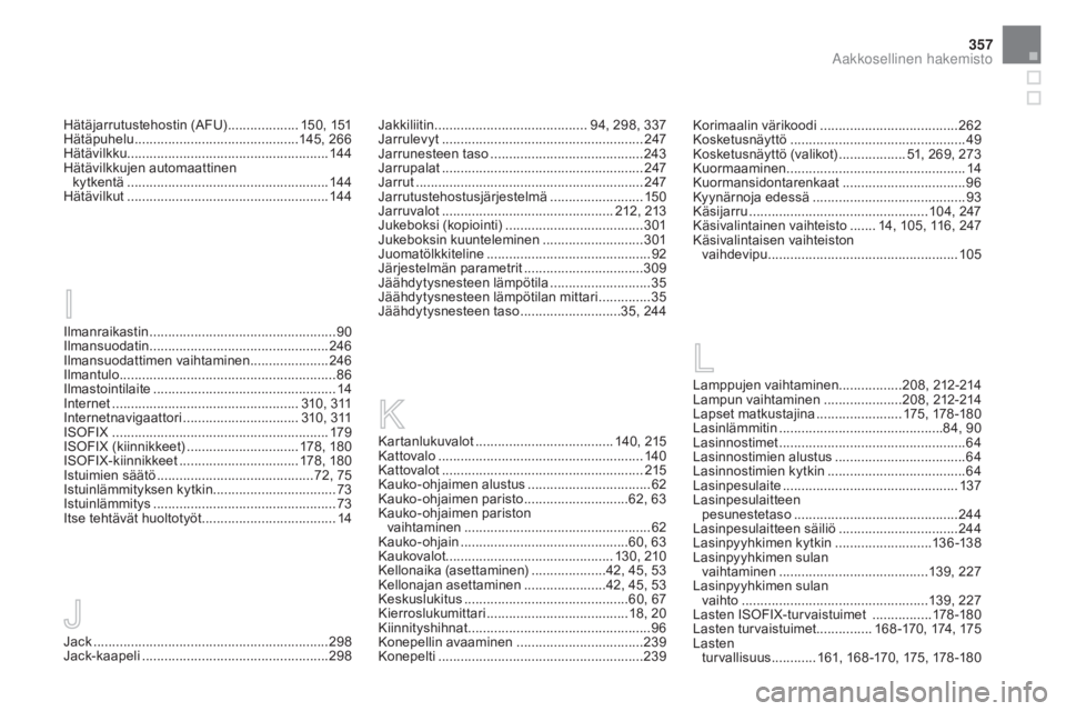 CITROEN DS3 2016 Omistajan Käsikirjat (in Finnish) 357
DS3_fi_Chap12_index-recherche_ed01-2015
Ilmanraikastin ..................................................90
Ilmansuodatin ................................................ 24
6
Ilmansuodattimen vai CITROEN DS3 2016 Omistajan Käsikirjat (in Finnish) 357
DS3_fi_Chap12_index-recherche_ed01-2015
Ilmanraikastin ..................................................90
Ilmansuodatin ................................................ 24
6
Ilmansuodattimen vai