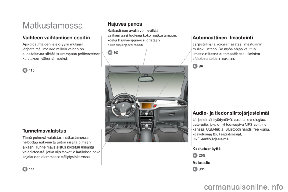 CITROEN DS3 CABRIO 2016 Omistajan Käsikirjat (in Finnish) DS3_fi_Chap00b_vue-ensemble_ed01-2015
Matkustamossa
Tunnelmavalaistus
Tämä pehmeä valaistus matkustamossa
helpottaa näkemistä auton sisällä pimeän
aikaan. Tunnelmavalaistus koostuu useasta
CITROEN DS3 CABRIO 2016 Omistajan Käsikirjat (in Finnish) DS3_fi_Chap00b_vue-ensemble_ed01-2015
Matkustamossa
Tunnelmavalaistus
Tämä pehmeä valaistus matkustamossa
helpottaa näkemistä auton sisällä pimeän
aikaan. Tunnelmavalaistus koostuu useasta