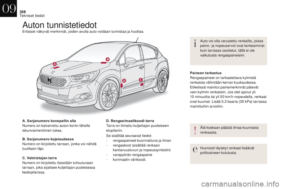 CITROEN DS4 2017 Omistajan Käsikirjat (in Finnish) 308
DS4_fi_Chap09_caracteristiques_ed01-2016
Auton tunnistetiedotErilaiset näkyvät merkinnät, joiden avulla auto voidaan tunnistaa ja huoltaa.
A. Sarjanumero konepellin alla
Numero on kaiverrettu a CITROEN DS4 2017 Omistajan Käsikirjat (in Finnish) 308
DS4_fi_Chap09_caracteristiques_ed01-2016
Auton tunnistetiedotErilaiset näkyvät merkinnät, joiden avulla auto voidaan tunnistaa ja huoltaa.
A. Sarjanumero konepellin alla
Numero on kaiverrettu a