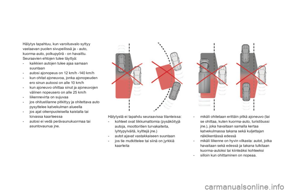 CITROEN DS4 2016 Omistajan Käsikirjat (in Finnish) DS4_fi_Chap08_conduite_ed03-2015
Hälytystä ei tapahdu seuraavissa tilanteissa:
- k ohteet ovat liikkumattomia (pysäköityjä
autoja, moottoritien turvakaiteita,
lyhtypylväitä, kylttejä jne.)
- CITROEN DS4 2016 Omistajan Käsikirjat (in Finnish) DS4_fi_Chap08_conduite_ed03-2015
Hälytystä ei tapahdu seuraavissa tilanteissa:
- k ohteet ovat liikkumattomia (pysäköityjä
autoja, moottoritien turvakaiteita,
lyhtypylväitä, kylttejä jne.)
-