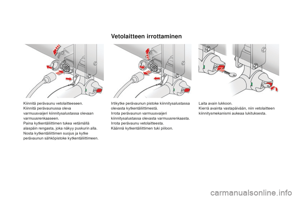 CITROEN DS4 2015 Omistajan Käsikirjat (in Finnish) DS4_fi_Chap10_info-pratiques_ed02-2015
Kiinnitä perävaunu vetolaitteeseen.
Kiinnitä perävaunussa oleva
varmuusvaijeri kiinnitysalustassa olevaan
varmuusrenkaaseen.
Paina kytkentäliittimen tukea CITROEN DS4 2015 Omistajan Käsikirjat (in Finnish) DS4_fi_Chap10_info-pratiques_ed02-2015
Kiinnitä perävaunu vetolaitteeseen.
Kiinnitä perävaunussa oleva
varmuusvaijeri kiinnitysalustassa olevaan
varmuusrenkaaseen.
Paina kytkentäliittimen tukea