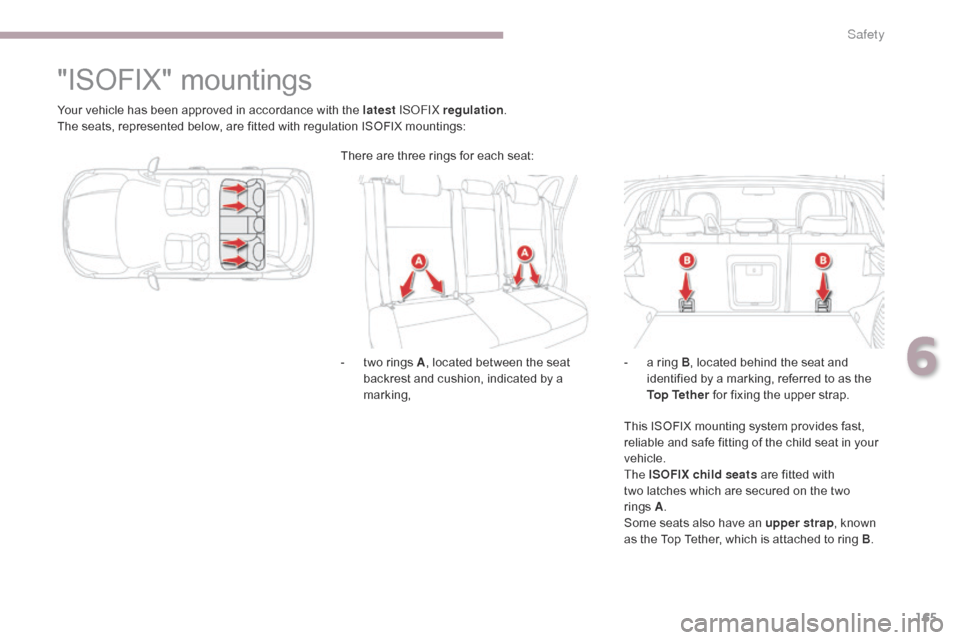 Citroen C4 AIRCROSS 2017 1.G Owners Manual 165
C4-Aircross_en_Chap06_securite_ed01-2016
"ISOFIX" mountings
Your vehicle has been approved in accordance with the latest ISOFIX regulation.
The seats, represented below, are fitted with regulation Citroen C4 AIRCROSS 2017 1.G Owners Manual 165
C4-Aircross_en_Chap06_securite_ed01-2016
"ISOFIX" mountings
Your vehicle has been approved in accordance with the latest ISOFIX regulation.
The seats, represented below, are fitted with regulation
