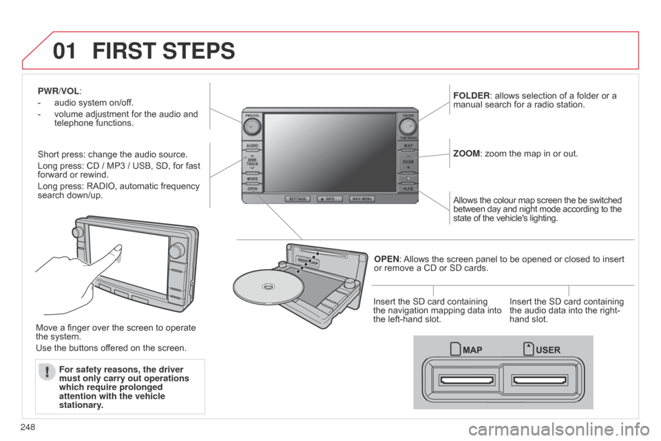 Citroen C4 AIRCROSS 2017 1.G Owners Manual 01
248
C4-Aircross_en_Chap10b_Mitsu6_ed01-2016
PWR/VOL:
-  
audio system on/of
 f.
-
 
volume adjustment for the audio and 
telephone functions.
Short press: change the audio source.
Long press: CD / 