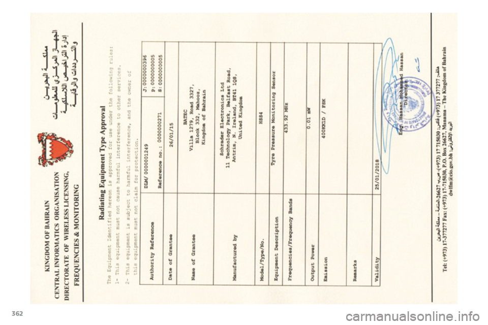 Citroen C4 AIRCROSS 2017 1.G Owners Manual 362
C4-Aircross_en_Chap12_certificats_ed01-2016  