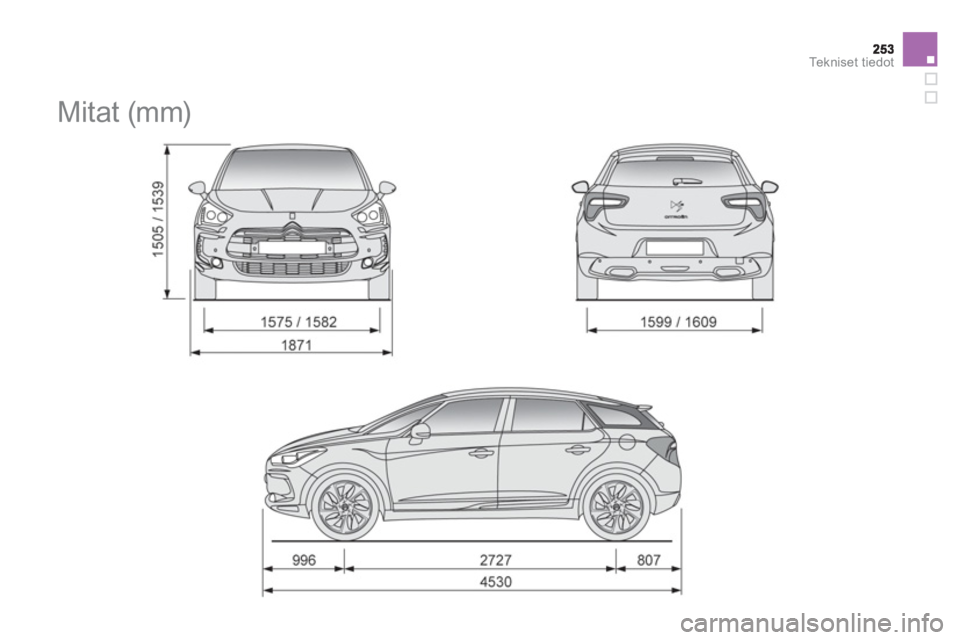 CITROEN DS5 HYBRID 2013  Omistajan Käsikirjat (in Finnish) Te k n i s e t  t i e d o t
   
 
 
 
 
Mitat (mm)  