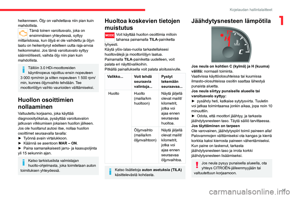 CITROEN JUMPER 2020 Omistajan Käsikirjat (in Finnish) 11
Kojelaudan hallintalaitteet
1heikenneen. Öljy on vaihdettava niin pian kuin
mahdollista.
Tämä toinen varoitusvalo, joka on ensimmäisen yhteydessä, syttyy
mittaristossa, kun öljyä ei ole v CITROEN JUMPER 2020 Omistajan Käsikirjat (in Finnish) 11
Kojelaudan hallintalaitteet
1heikenneen. Öljy on vaihdettava niin pian kuin
mahdollista.
Tämä toinen varoitusvalo, joka on ensimmäisen yhteydessä, syttyy
mittaristossa, kun öljyä ei ole v