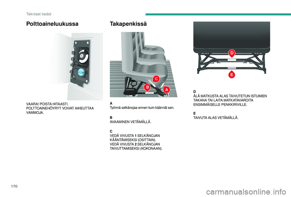 CITROEN JUMPER 2019  Omistajan Käsikirjat (in Finnish) 170
Takapenkissä
A
Työnnä selkänojaa ennen kuin käännät sen.
B
AVAAMINEN VETÄMÄLLÄ.
C
VEDÄ VIVUSTA 1
 
SELKÄNOJAN 
K Ä Ä N TÄ M I S E K S I  (O S I T TA I N ) .
VEDÄ VIVUSTA 2
 

SELK