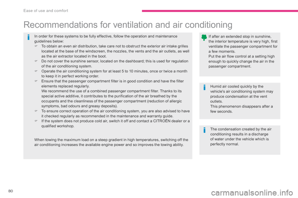 Citroen C4 AIRCROSS RHD 2017 1.G Owners Manual 80
In order for these systems to be fully effective, follow the operation and maintenance 
guidelines below:
F 
T
 o obtain an even air distribution, take care not to obstruct the exterior air intake 