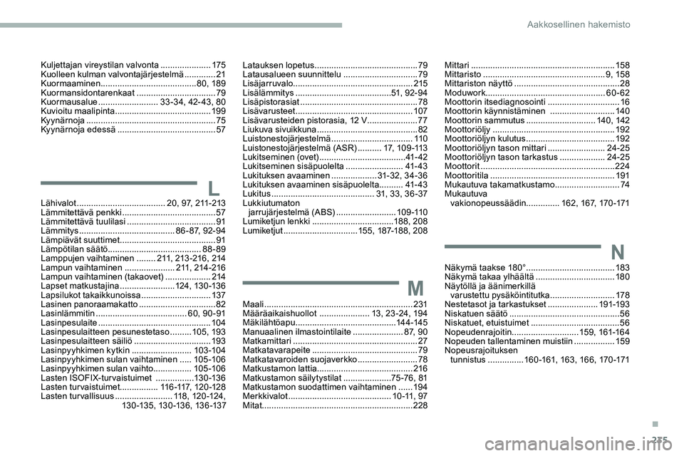 CITROEN JUMPER SPACETOURER 2020 Omistajan Käsikirjat (in Finnish) 235
LLähivalot ..................................... 20, 97, 211-213
Lämmitettävä penkki ....................................... 57
Lämmitettävä tuulilasi
.................................. CITROEN JUMPER SPACETOURER 2020 Omistajan Käsikirjat (in Finnish) 235
LLähivalot ..................................... 20, 97, 211-213
Lämmitettävä penkki ....................................... 57
Lämmitettävä tuulilasi
..................................