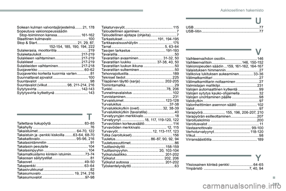 CITROEN JUMPER SPACETOURER 2020 Omistajan Käsikirjat (in Finnish) 237
Taitettava liukupöytä .................................83 -85
Takahylly ......................................................... 76
Takaistuimet
...................................... 6 4 - CITROEN JUMPER SPACETOURER 2020 Omistajan Käsikirjat (in Finnish) 237
Taitettava liukupöytä .................................83 -85
Takahylly ......................................................... 76
Takaistuimet
...................................... 6 4 -