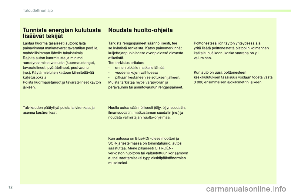 CITROEN JUMPER SPACETOURER 2017 Omistajan Käsikirjat (in Finnish) 12
Spacetourer-VP_fi_Chap00c_eco-conduite_ed01-2016
Tunnista energian kulutusta
lisäävät tekijät
Lastaa kuorma tasaisesti autoon; laita
painavimmat matkatavarat tavaratilan perälle,
mahdollisi CITROEN JUMPER SPACETOURER 2017 Omistajan Käsikirjat (in Finnish) 12
Spacetourer-VP_fi_Chap00c_eco-conduite_ed01-2016
Tunnista energian kulutusta
lisäävät tekijät
Lastaa kuorma tasaisesti autoon; laita
painavimmat matkatavarat tavaratilan perälle,
mahdollisi