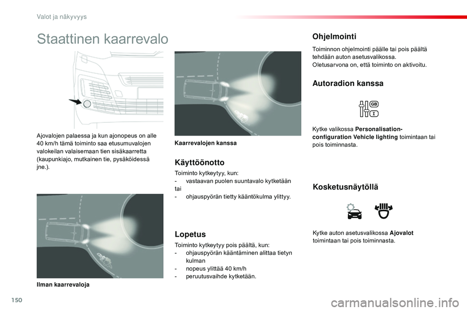 CITROEN JUMPER SPACETOURER 2017 Omistajan Käsikirjat (in Finnish) 150
Spacetourer-VP_fi_Chap04_eclairage-et-visibilite_ed01-2016
Kytke auton asetusvalikossa Ajovalot
toimintaan tai pois toiminnasta.
Kosketusnäytöllä
Autoradion kanssa
Kytke valikossa Personalisat CITROEN JUMPER SPACETOURER 2017 Omistajan Käsikirjat (in Finnish) 150
Spacetourer-VP_fi_Chap04_eclairage-et-visibilite_ed01-2016
Kytke auton asetusvalikossa Ajovalot
toimintaan tai pois toiminnasta.
Kosketusnäytöllä
Autoradion kanssa
Kytke valikossa Personalisat