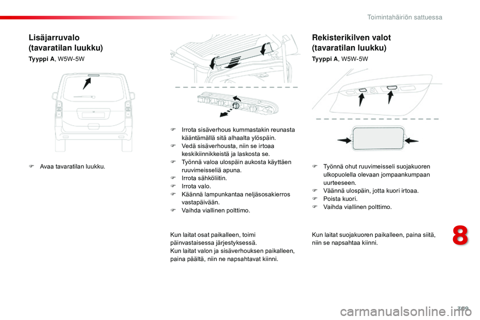 CITROEN JUMPER SPACETOURER 2017 Omistajan Käsikirjat (in Finnish) 309
Spacetourer-VP_fi_Chap08_En-cas-de-panne_ed01-2016
Kun laitat suojakuoren paikalleen, paina siitä,
niin se napsahtaa kiinni.
F
I
rrota sisäverhous kummastakin reunasta
kääntämällä sit CITROEN JUMPER SPACETOURER 2017 Omistajan Käsikirjat (in Finnish) 309
Spacetourer-VP_fi_Chap08_En-cas-de-panne_ed01-2016
Kun laitat suojakuoren paikalleen, paina siitä,
niin se napsahtaa kiinni.
F
I
rrota sisäverhous kummastakin reunasta
kääntämällä sit