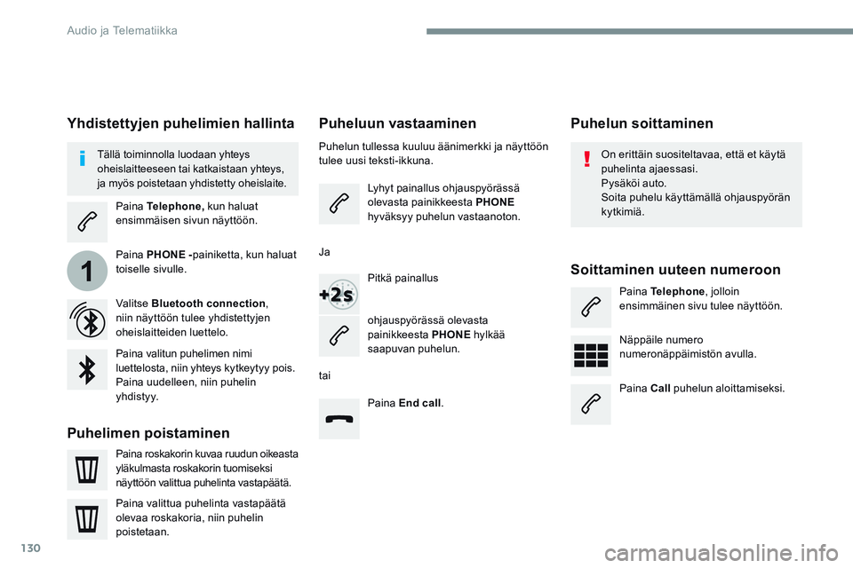 CITROEN JUMPER SPACETOURER 2017 Omistajan Käsikirjat (in Finnish) 130
1
Transversal-Citroen_fi_Chap02_RCC-2-2-0_ed01-2016
Puheluun vastaaminen
Puhelun tullessa kuuluu äänimerkki ja näyttöön
tulee uusi teksti-ikkuna.Lyhyt painallus ohjauspyörässä
olevasta p CITROEN JUMPER SPACETOURER 2017 Omistajan Käsikirjat (in Finnish) 130
1
Transversal-Citroen_fi_Chap02_RCC-2-2-0_ed01-2016
Puheluun vastaaminen
Puhelun tullessa kuuluu äänimerkki ja näyttöön
tulee uusi teksti-ikkuna.Lyhyt painallus ohjauspyörässä
olevasta p