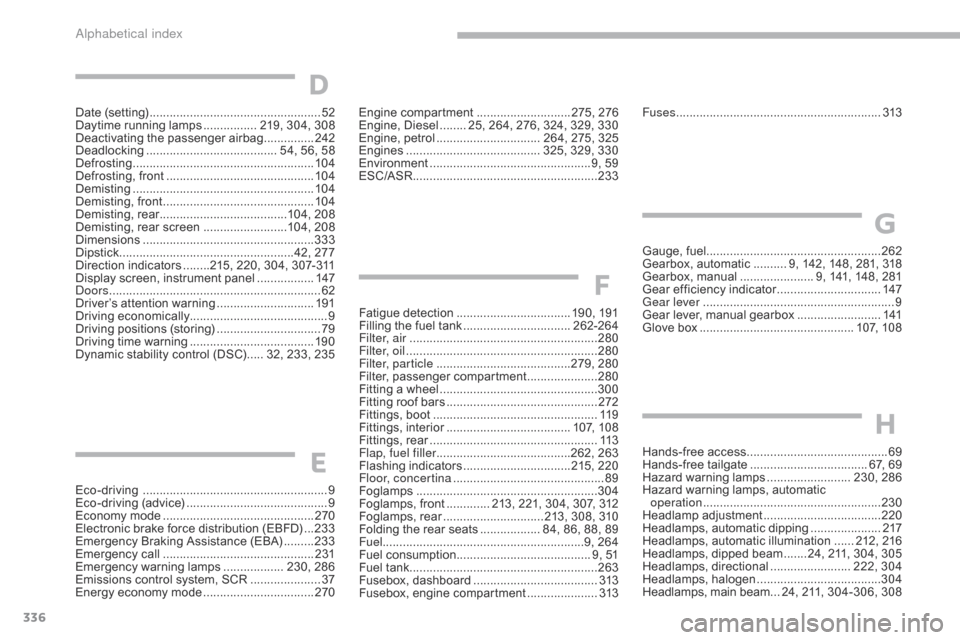 Citroen GRAND C4 PICASSO 2017 2.G Owners Guide 336
C4-Picasso-II_en_Chap10_index-alpha_ed02-2016
Hands-free access ..........................................69
H ands-free tailgate  ................................... 6 7, 69
Hazard warning lamps
