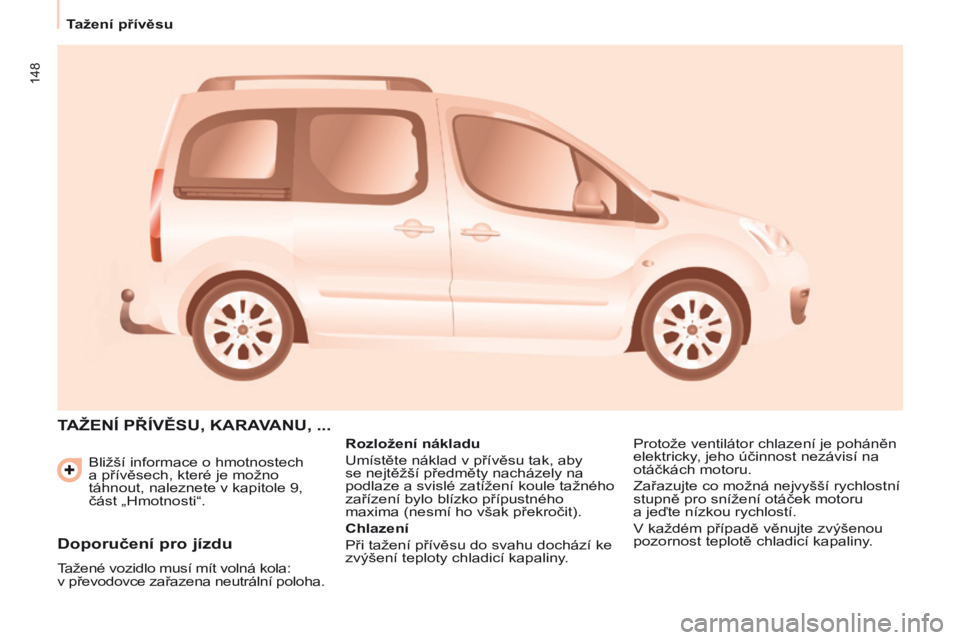 CITROEN BERLINGO MULTISPACE 2017 Návod na použití (in Czech) 148
Berlingo2VP_cs_Chap06_Accessoire_ed02-2016
Bližší informace o hmotnostech
a přívěsech, které je možno
táhnout, naleznete v kapitole 9,
část „Hmotnosti“.
TAž ENÍ PŘÍVĚSU , CITROEN BERLINGO MULTISPACE 2017 Návod na použití (in Czech) 148
Berlingo2VP_cs_Chap06_Accessoire_ed02-2016
Bližší informace o hmotnostech
a přívěsech, které je možno
táhnout, naleznete v kapitole 9,
část „Hmotnosti“.
TAž ENÍ PŘÍVĚSU ,