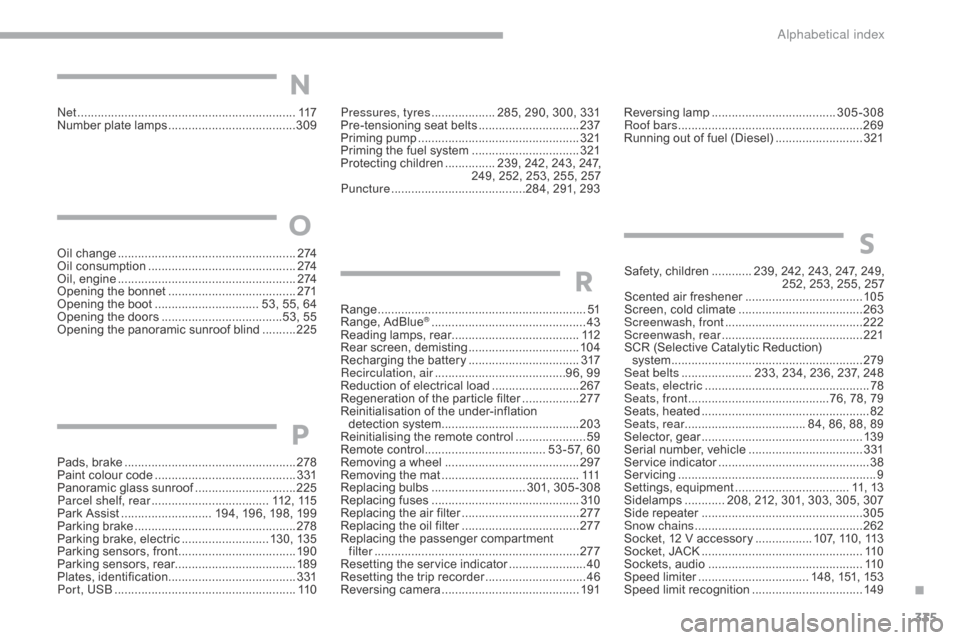 Citroen GRAND C4 PICASSO RHD 2017 2.G Owners Manual 335
Net .................................................................117
Number plate lamps  ...................................... 3
09Pressures, tyres ................... 2
85, 290, 300, 331
Pre