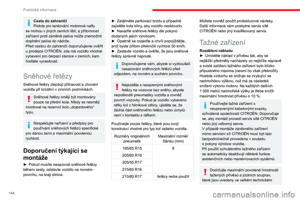 CITROEN BERLINGO VAN 2021  Návod na použití (in Czech) 144
Praktické informace
Tažná zařízení
V závislosti na výbavě je možné na vozidlo namontovat jedno z následujících tažných zařízení:
Schválení č.: E1 R55 (reference 1)Montážní