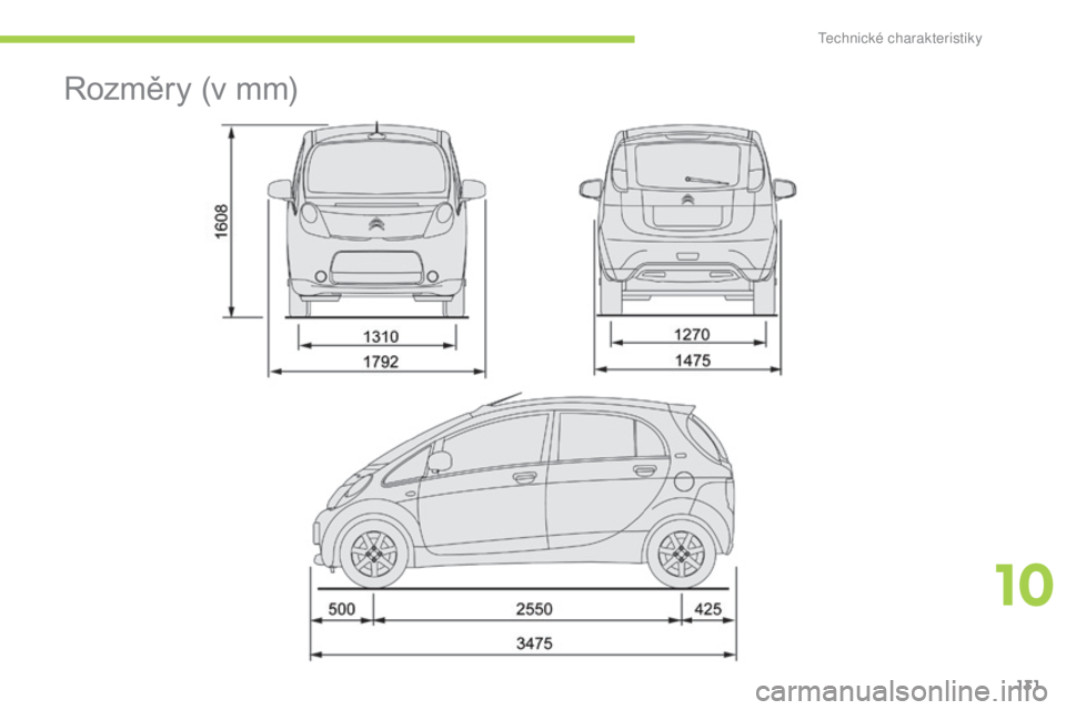 CITROEN C-ZERO 2016 Návod na použití (in Czech) 131
C-zero_cs_Chap10_caracteristiques-techniques_ed01-2014
rozměry (v mm)
10
T CITROEN C-ZERO 2016 Návod na použití (in Czech) 131
C-zero_cs_Chap10_caracteristiques-techniques_ed01-2014
rozměry (v mm)
10
T