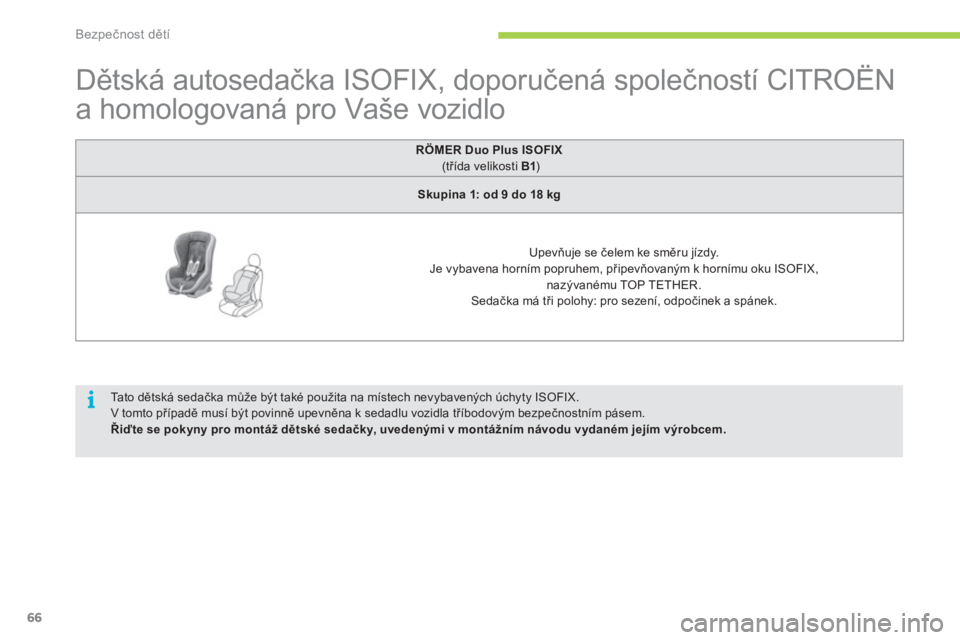 CITROEN C-ZERO 2012 Návod na použití (in Czech) i
Bezpečnost dětí
66
Dětská autosedačka ISOFIX, doporučená společností CITROËN
a homologovaná pro Vaše vozidlo
RÖMER Duo Plus ISOFIX
(třída CITROEN C-ZERO 2012 Návod na použití (in Czech) i
Bezpečnost dětí
66
Dětská autosedačka ISOFIX, doporučená společností CITROËN
a homologovaná pro Vaše vozidlo
RÖMER Duo Plus ISOFIX
(třída