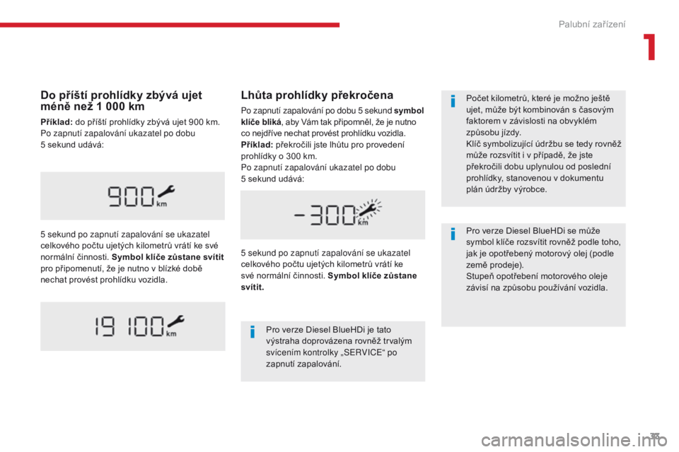 CITROEN C3 2017 Návod na použití (in Czech) 33
B618 _cs_Chap01_instruments- de-bord_ed01-2016
Lhůta prohlídky překročena
Po zapnutí zapalování po dobu 5 sekund symbol
klíče bliká , aby Vám tak připomněl, že je nutno
co nejdřív CITROEN C3 2017 Návod na použití (in Czech) 33
B618 _cs_Chap01_instruments- de-bord_ed01-2016
Lhůta prohlídky překročena
Po zapnutí zapalování po dobu 5 sekund symbol
klíče bliká , aby Vám tak připomněl, že je nutno
co nejdřív