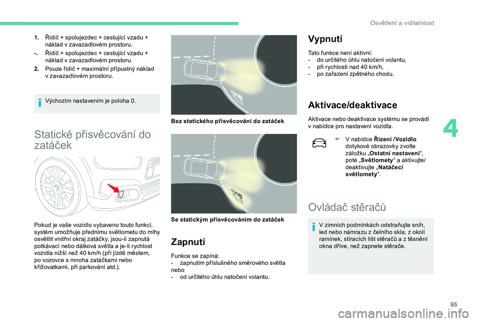 CITROEN C4 CACTUS 2019 Návod na použití (in Czech) 65
1.Řidič + spolujezdec + cestující vzadu +
náklad v
zavazadlovém prostoru.
-. Řidič + spolujezdec + cestující vzadu +
náklad v
zavazadlovém prostoru.
2. Pouze řidič + maximální CITROEN C4 CACTUS 2019 Návod na použití (in Czech) 65
1.Řidič + spolujezdec + cestující vzadu +
náklad v
zavazadlovém prostoru.
-. Řidič + spolujezdec + cestující vzadu +
náklad v
zavazadlovém prostoru.
2. Pouze řidič + maximální