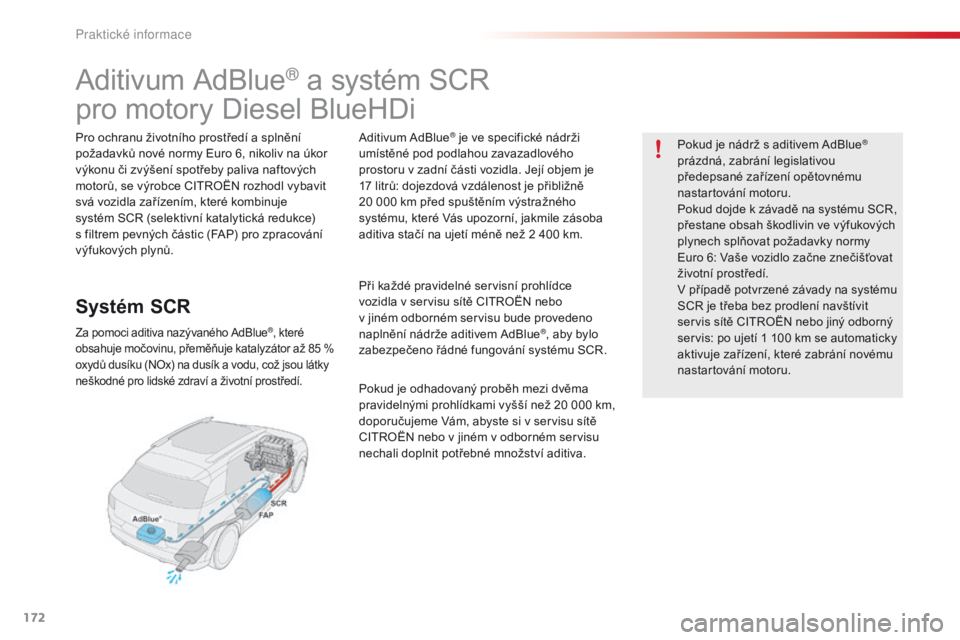 CITROEN C4 CACTUS 2016 Návod na použití (in Czech) 172
C4-cactus_cs_Chap07_info-pratiques_ed01-2015
Aditivum AdBlue® a systém SCR
pro motory Diesel BlueHDi
Pro ochranu životního prostředí a splnění
požadavků nové normy Euro 6, nikoliv na CITROEN C4 CACTUS 2016 Návod na použití (in Czech) 172
C4-cactus_cs_Chap07_info-pratiques_ed01-2015
Aditivum AdBlue® a systém SCR
pro motory Diesel BlueHDi
Pro ochranu životního prostředí a splnění
požadavků nové normy Euro 6, nikoliv na