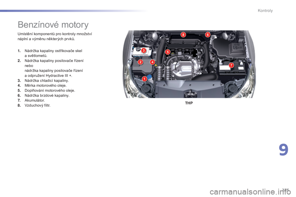 CITROEN C5 2016 Návod na použití (in Czech) 225
C5_cs_Chap09_verification_ed01-2015
umístění komponentů pro kontroly množství
náplní a výměnu některých prvků.THP
Benzínové motory
1. Nádržka kapaliny ostřikovače skel a svět CITROEN C5 2016 Návod na použití (in Czech) 225
C5_cs_Chap09_verification_ed01-2015
umístění komponentů pro kontroly množství
náplní a výměnu některých prvků.THP
Benzínové motory
1. Nádržka kapaliny ostřikovače skel a svět