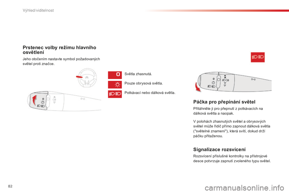 CITROEN C-ELYSÉE 2016 Návod na použití (in Czech) 82
Prstenec volby režimu hlavního
osvětlení
Jeho otočením nastavte symbol požadovaných
světel proti značce.Světla zhasnutá.
Pouze obrysová světla.
Potkávací nebo dálková světla.
P CITROEN C-ELYSÉE 2016 Návod na použití (in Czech) 82
Prstenec volby režimu hlavního
osvětlení
Jeho otočením nastavte symbol požadovaných
světel proti značce.Světla zhasnutá.
Pouze obrysová světla.
Potkávací nebo dálková světla.
P