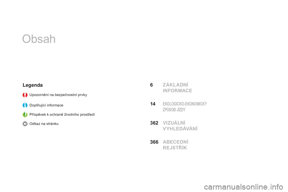 CITROEN DS3 2017  Návod na použití (in Czech) DS3_cs_Chap00a_sommaire_ed02-2015
Obsah
6 ZÁKLADNÍ 
INFORMACE
Legenda
Upozornění na bezpečnostní prvky
Doplňující informace
Příspěvek k ochraně životního prostředí
Odkaz na stránku
3