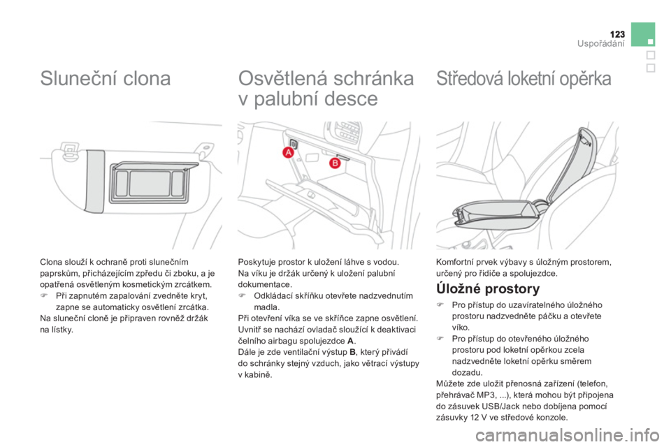 CITROEN DS3 2013  Návod na použití (in Czech) Uspořádání
 Clona slouží k ochraně proti slunečnímpaprskům, přicházejícím zpředu či zboku, a je
opatřen