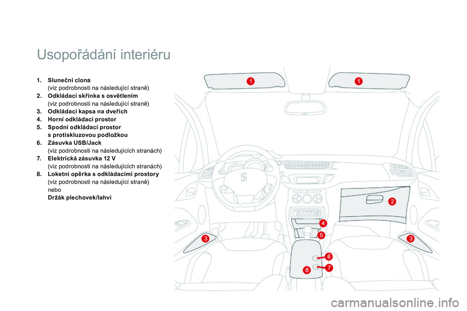 CITROEN DS3 CABRIO 2015 Návod na použití (in Czech) DS3_cs_Chap05_amenagement_ed01-2014
Usopořádání interiéru
1. sluneční clon a (
viz podrobnosti na následující straně)
2.
od
kládací skřínka s osvětlením
(
viz podrobnosti na n CITROEN DS3 CABRIO 2015 Návod na použití (in Czech) DS3_cs_Chap05_amenagement_ed01-2014
Usopořádání interiéru
1. sluneční clon a (
viz podrobnosti na následující straně)
2.
od
kládací skřínka s osvětlením
(
viz podrobnosti na n