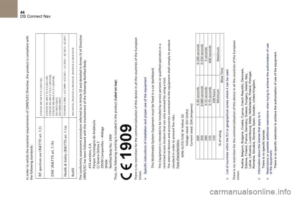 CITROEN DS4 2017 Návod na použití (in Czech) 44 DS Connect Nav CITROEN DS4 2017 Návod na použití (in Czech) 44 DS Connect Nav
